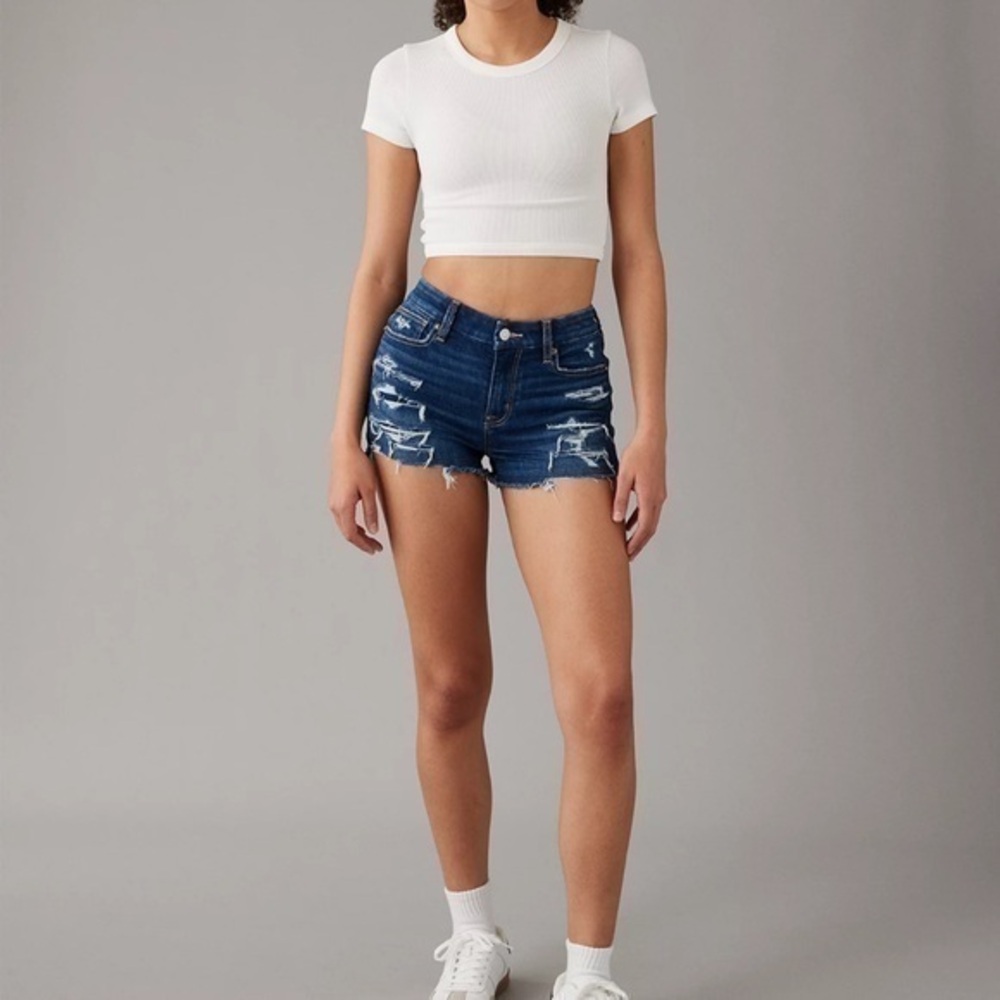 New American Eagle Highrise Shortie Stretch Jean Shorts
